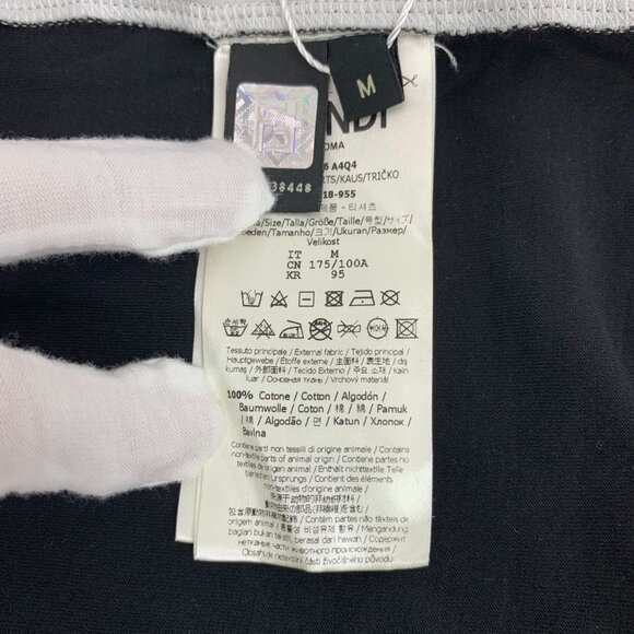 Fendi Black & White Color-Blocked "Freedom" Print Cotton Round-Neck Short-Sleeve - Picture 4 of 7